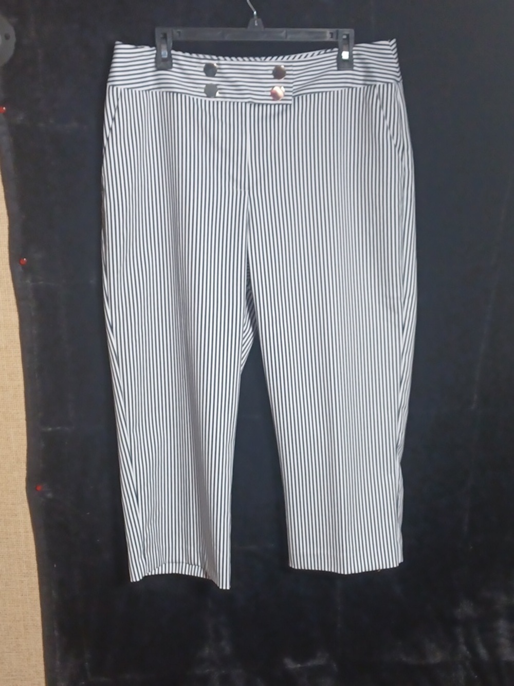 Chico's Black & White Vertical Stripe Straight-Leg Pants